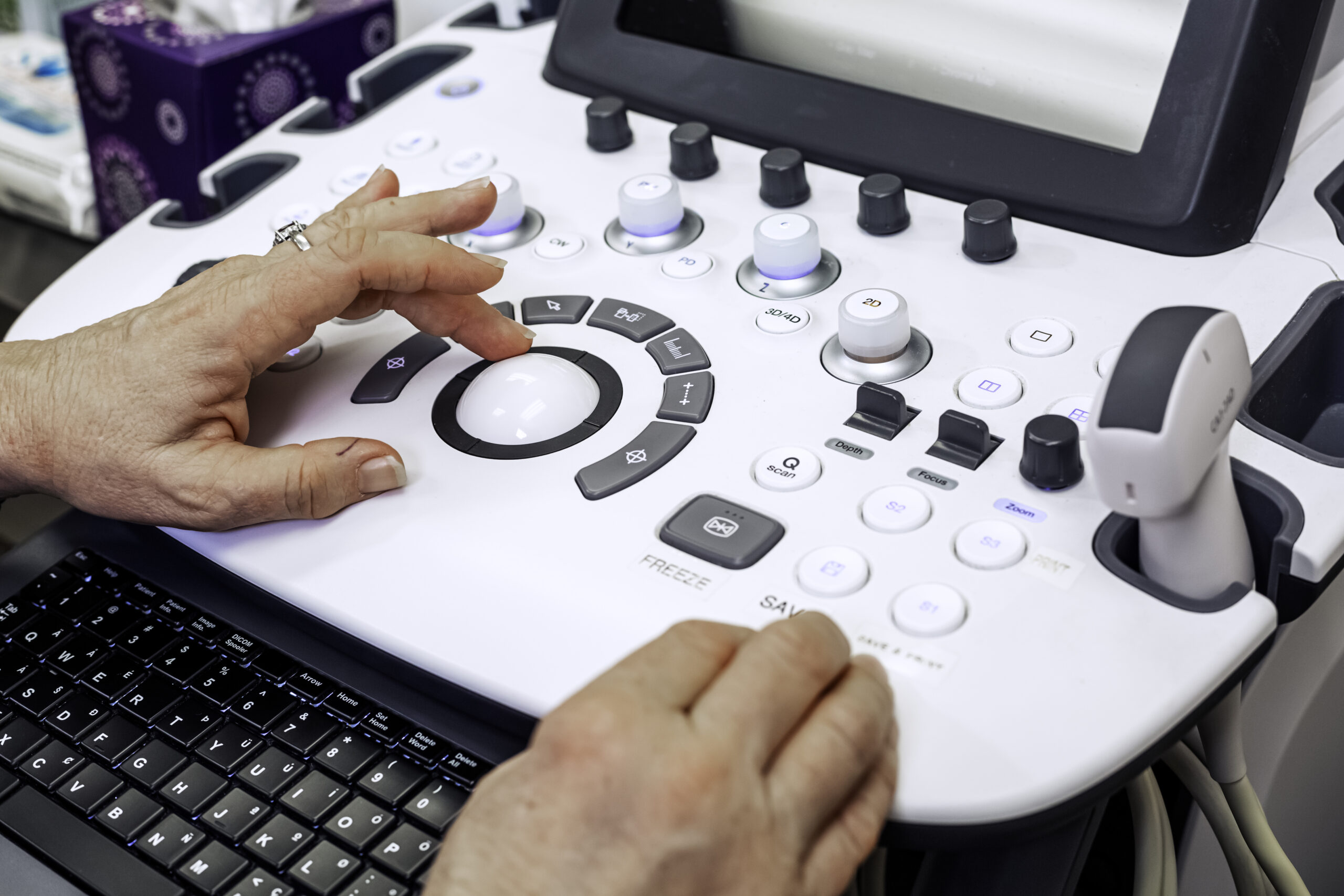 A woman receiving a free ultrasound in California